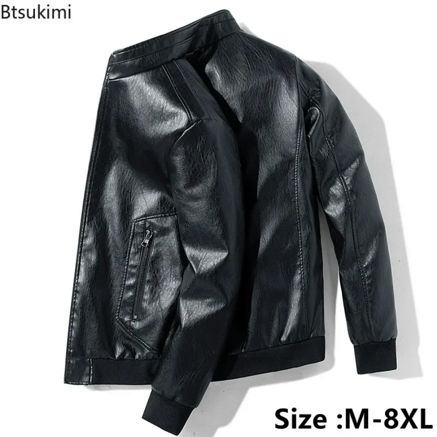 2024 Men's Leather Jacket Oversized Spring Autumn Formal Business Leather Jacket Men Trendy Loose Baseball Leather Jacket M-8XL