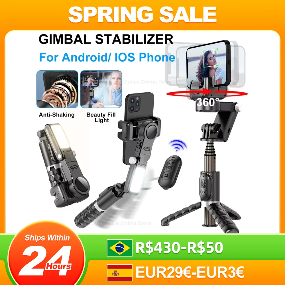 Q18 Gimbal Stabilizer Handheld Mobile Phone Selfie Stick Holder Fill Light Bluetooth for HUAWEI Xiaomi IPhone Follow Shoot Mode