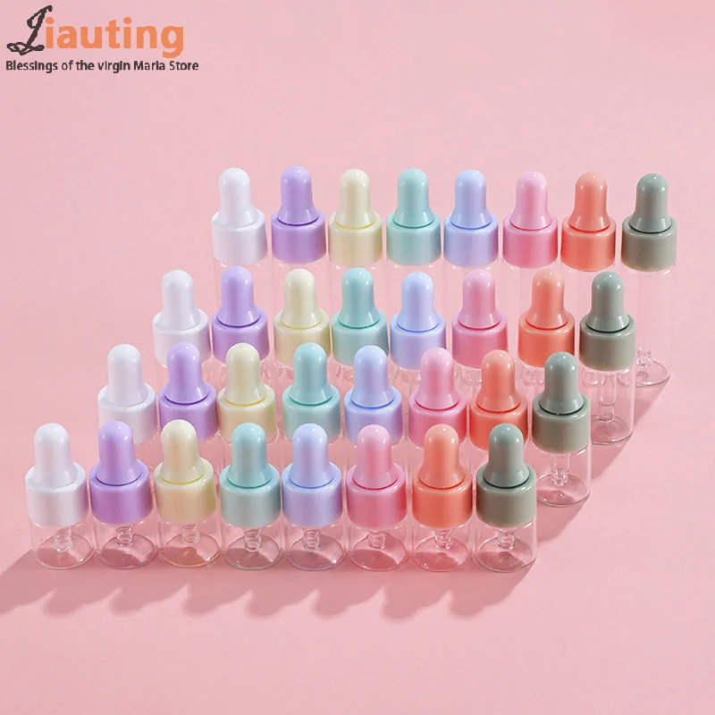 7PCS Portable Refillable Mini Dropper Bottle Set 1/2/3/5ml Empty Macaron Color Glass Essential Oil Vials Reusable Container DIY