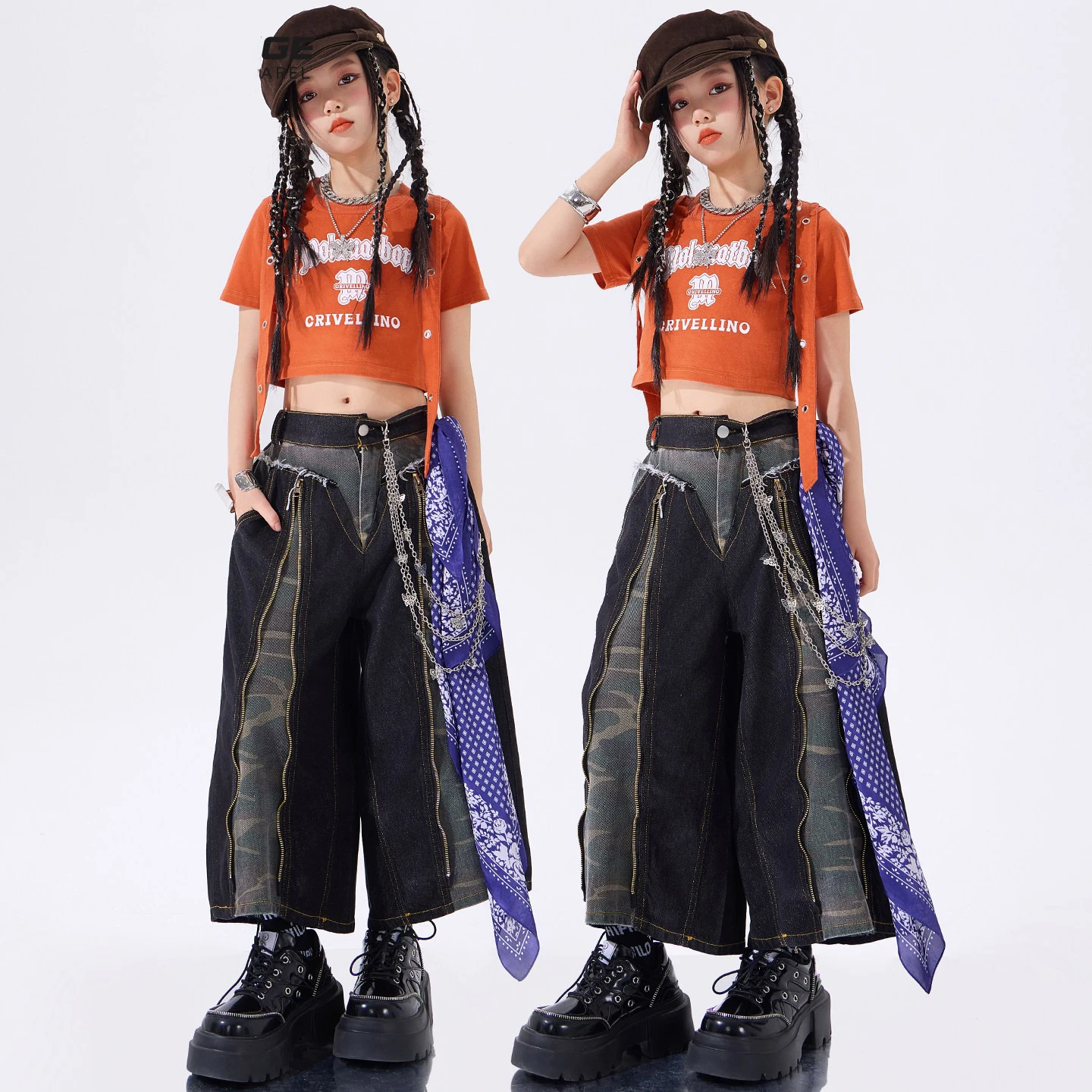 abbigliamento-jazz-per-bambini-top-corto-arancione-pantaloni-larghi-maniche-corte-completo-hip-hop-moda-streetwear-bl19083