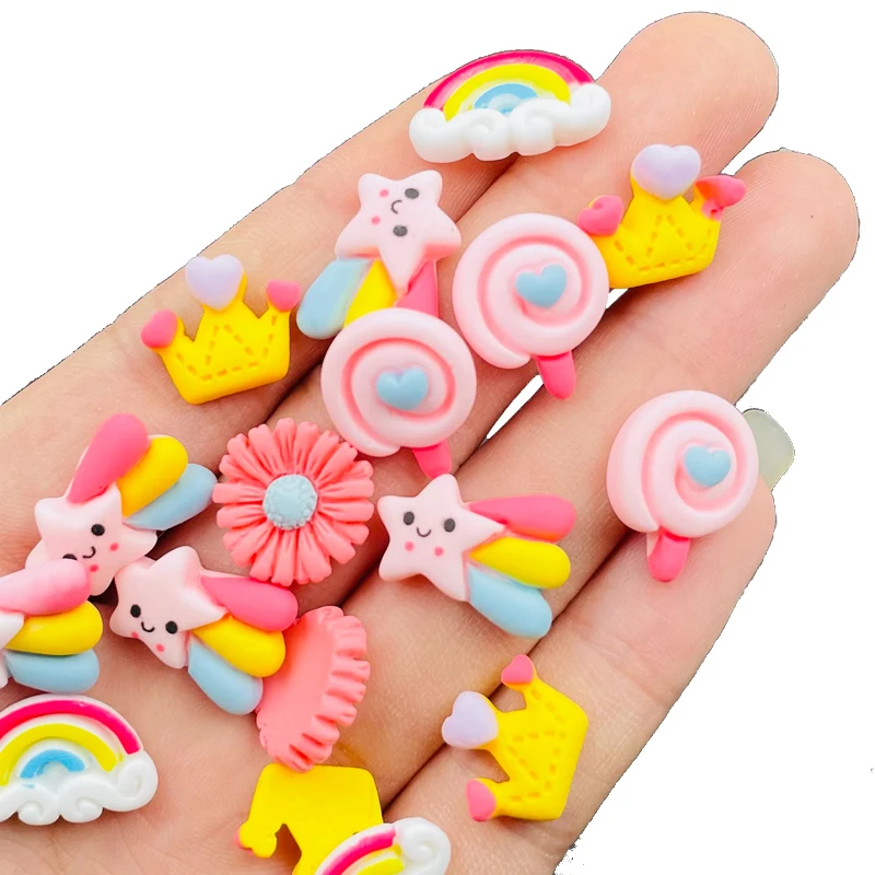 30Pcs New Cute Mini Cartoon Crown Lollipop Rainbow Flat Back Resin Scrapbooking DIY Jewelry Earwear Craft Decoration Accessories