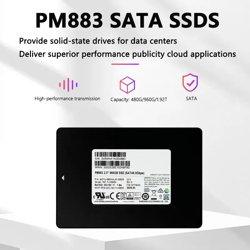 Original Dismantling Enterprise Grade U.2 PM883 480G/960G/1.92T SATA Interface SSD SSD Desktop Computer SSD