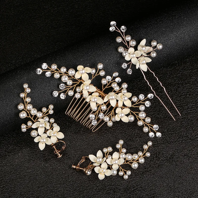

Роскошный сплав, цветок, жемчуг, изысканный комплект сережек-гребень для волос ручной работы, имитация жемчуга, расческа для волос, вилка для волос, комплект серег