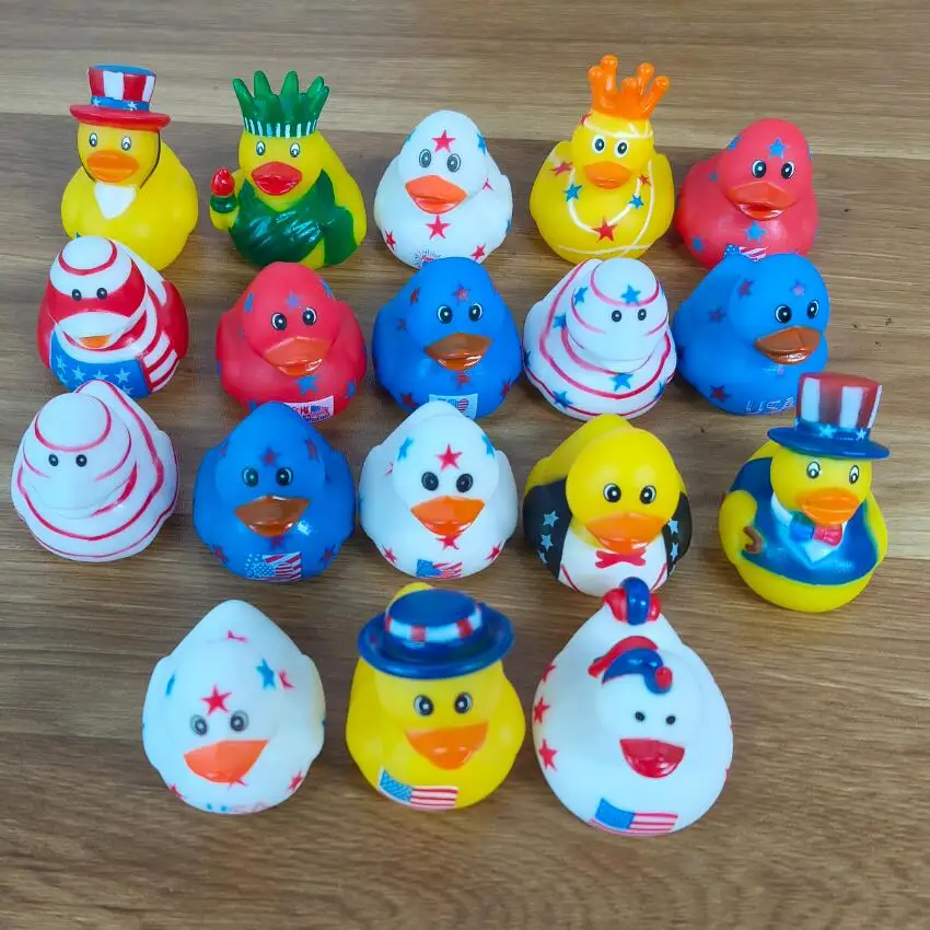 6-18PCS 4th of July Patriotic Rubber Ducks Bulk Independence Day Float Rubber Ducks Small Shower Star Rubber Ducky beach toy