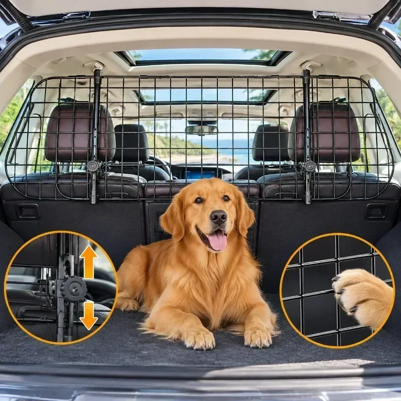 Car Dog Barrier, Metal Mesh Pet Divider for SUV Rear Seat and Cargo Area, Adjustable Vehicle Safety Guard with Mounting Hardware