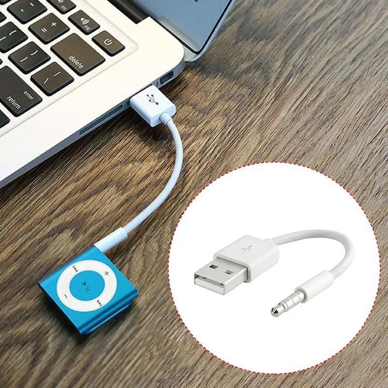 Cable adaptador de datos y cargador USB para iPod Shuffle 3 4 5 6 Gen MP3/MP4, Cable de audio de sincronización de 3,5mm, conector/enchufe a USB, 1/2 unidades