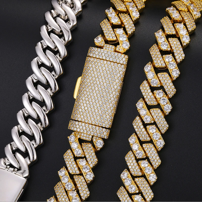 Oem/odm Service Hip Hop Jewelry Custom 18mm 925 Silver Vvs Moissanite Diamond Iced Out Cuban Link Chain Necklace