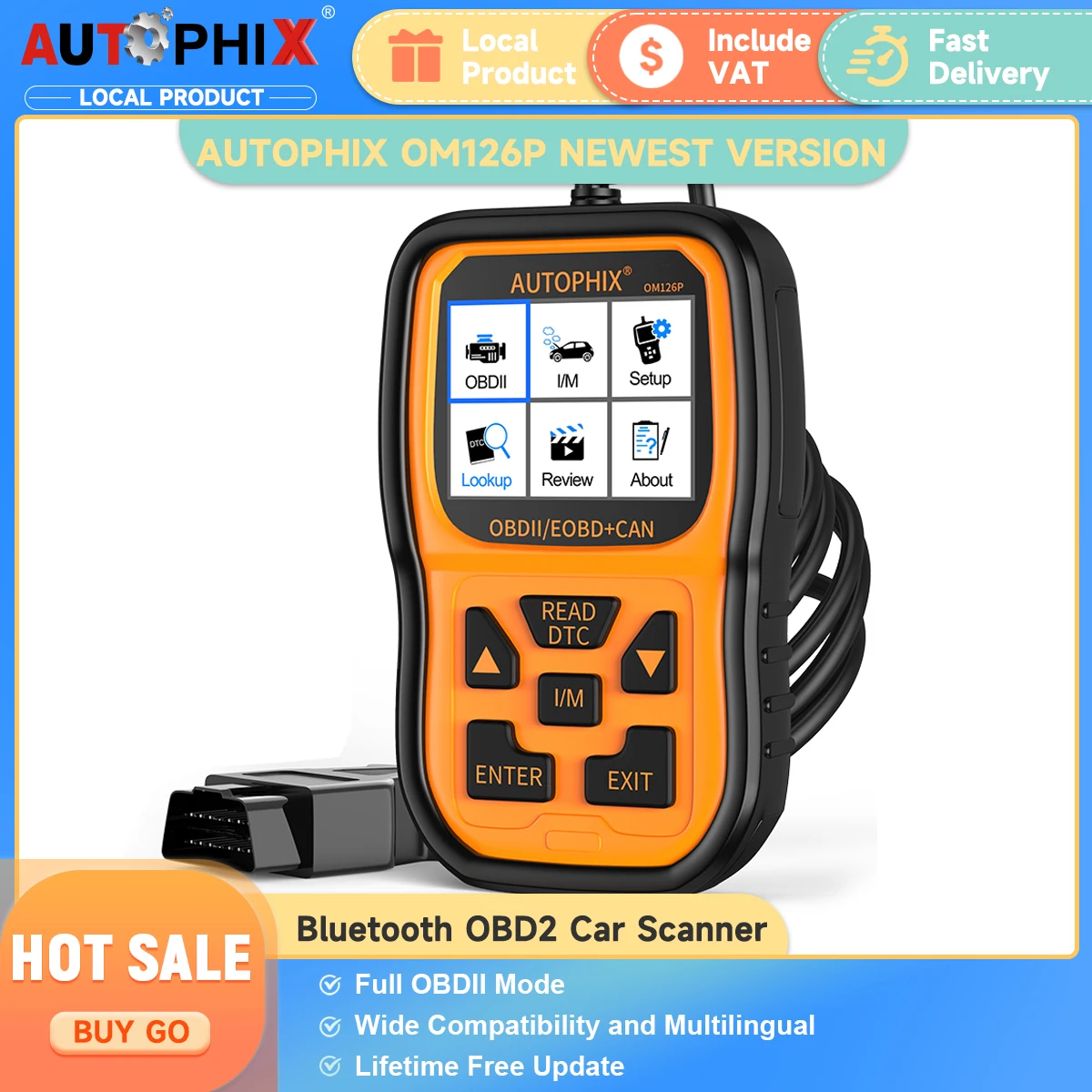 

AUTOPHIX OM126P OBD2 Автомобильный сканер для проверки двигателя Считыватель световых кодов Все OBDII EOBD JOBD Автомобильные диагностические инструменты сканирования