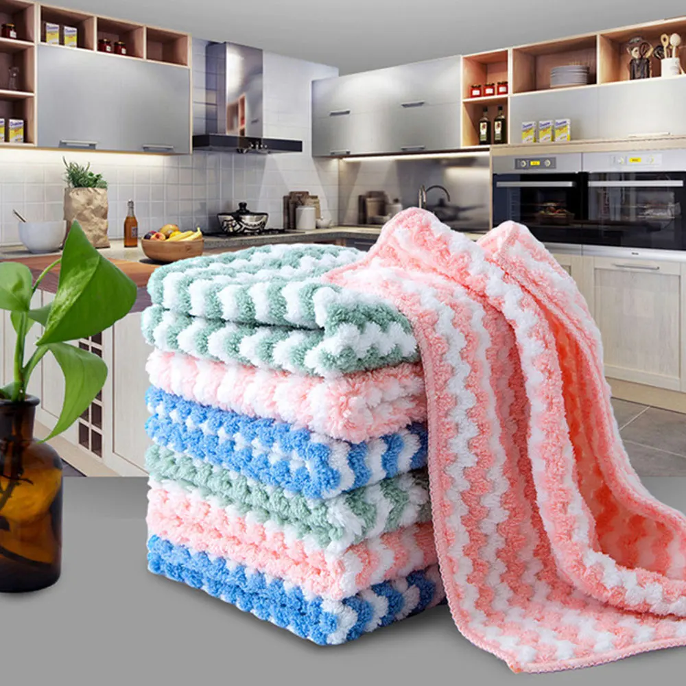 Oil Free Dishwashing Towel Kitchen Cleaning Rag，Cationic Coral Pile Absorbent Cloth Household Cleaning Tools Cleaning Cloths