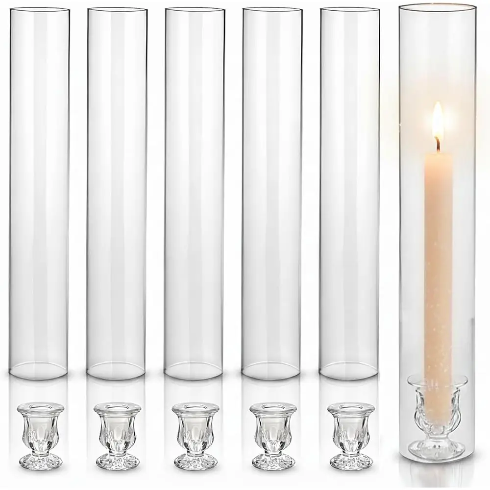 

Набор из 6 прозрачных 12 высоких стеклянных подсвечников с ураганом, идеально подходящих для цветочных и конических свечей, идеально подходит для домашнего декора и спецификации