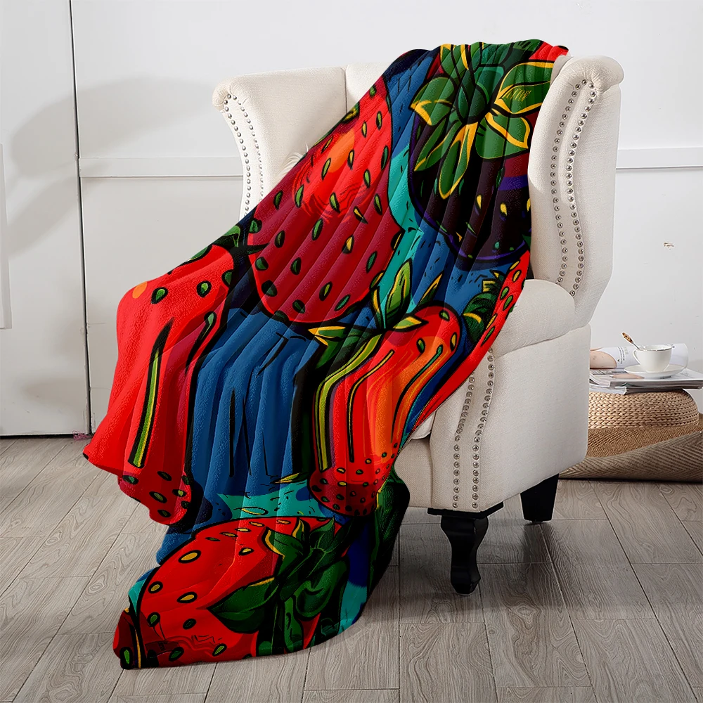 Pop Art Strawberries Blue Cute Flannel Fleece Throw Blanket Soft Plush Bed Couch Cover Perfect Gift for Women Girls Kids