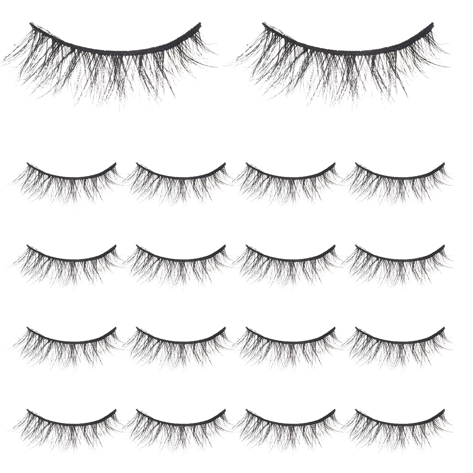 20 pares de cílios postiços leves e confortáveis, conjunto de cílios curvados em massa
