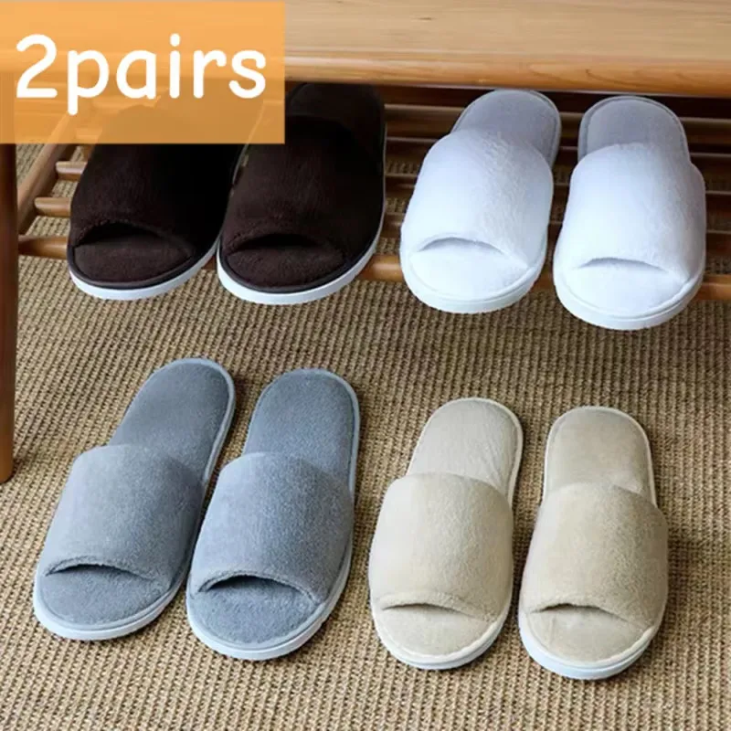Venta al por mayor, zapatillas de lana Coral con punta abierta para hombres y mujeres, zapatillas de baño para interiores para el hogar, zapatillas antideslizantes para invitados, zapatillas de viaje para Hotel