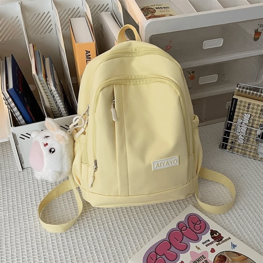Zaini per ragazze in nylon Borse da scuola per studenti in tinta unita multitasche Borse a tracolla per adolescenti di grande capacità in stile giapponese quotidiano