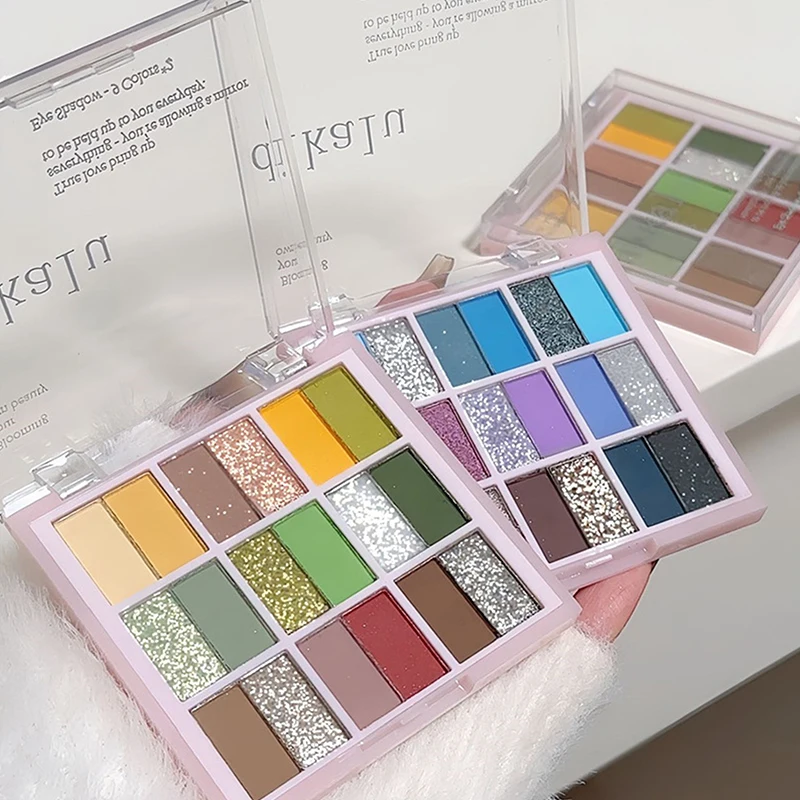 

1 шт., палитра теней для век с блестками, 18 цветов | Долговечный | Блестящий сияющий эффект | Корейский макияж глаз | Профессиональная косметика для теней для век