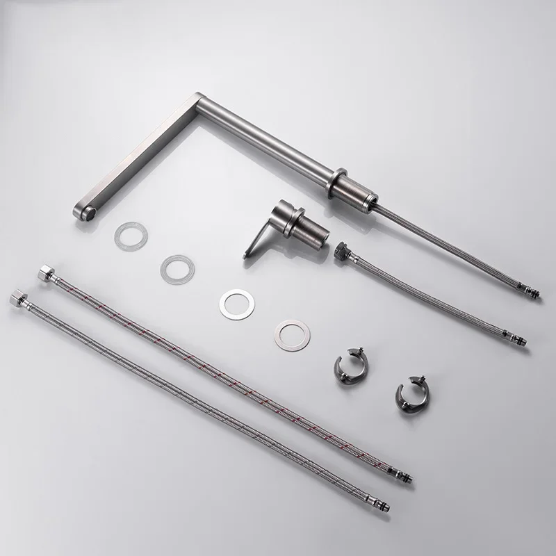 Lead Free Kitchen Faucet Single Handle Hidden Lifting Folding Faucet 360 Rotation Cold Hot Water Mixer Tap 2-hole Split Sink Tap