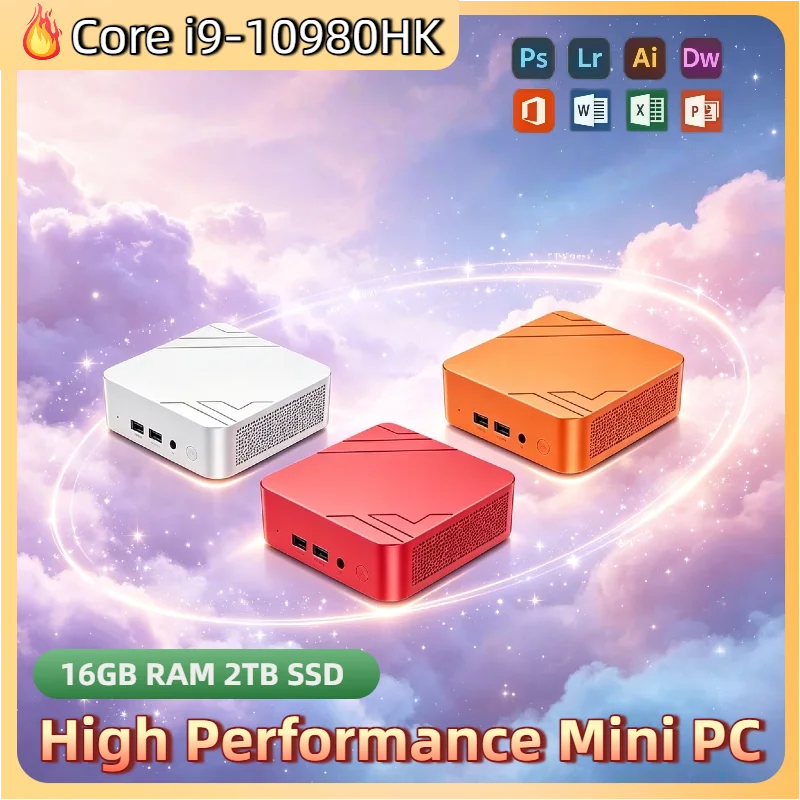 Mini PC Core i9-10980HK 16GB RAM 2TB NVMe SSD Triple 4K Display Desktop WiFi6 High Performance Office Home Small Computer