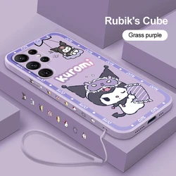 Kuromi Girl funda de teléfono con cuerda izquierda líquida para Samsung Galaxy S24 S23 Ultra S22 S21 S20 S10 Plus Pro FE Lite