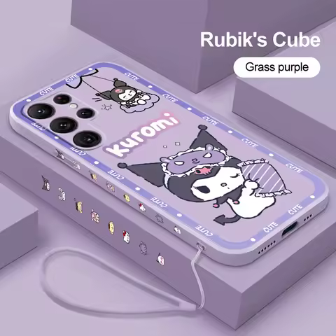 Kuromi Girl For Samsung Galaxy S24 S23 Ultra S22 S21 S20 S10 Plus Pro FE Lite Liquid Left Rope Phone Case