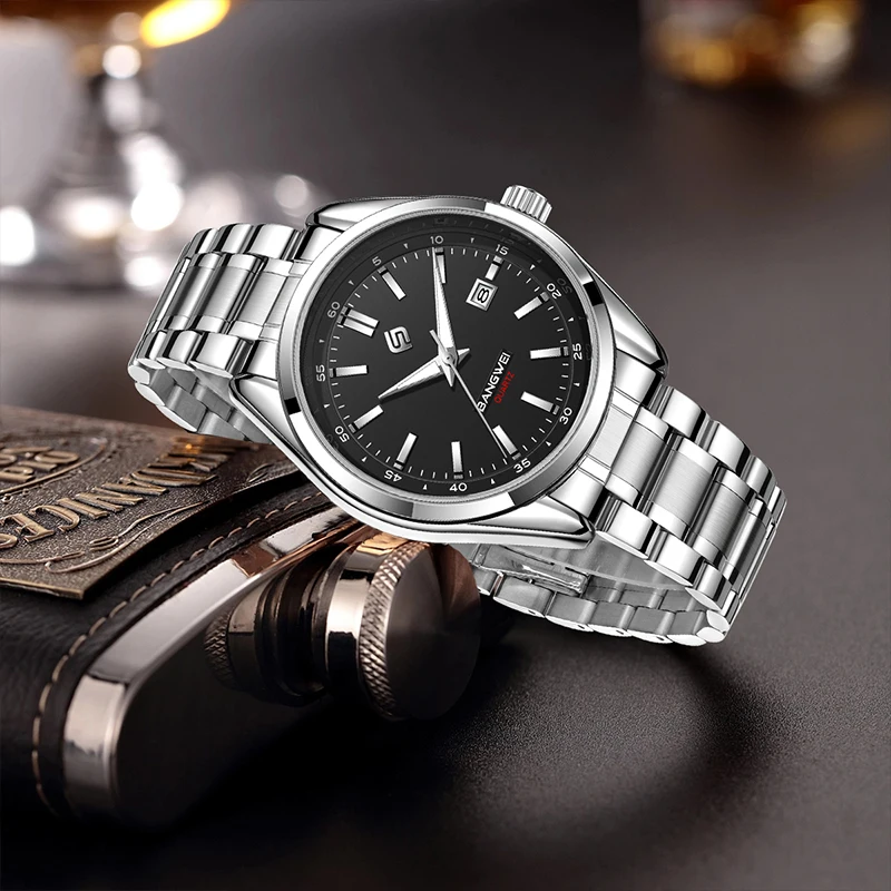 BANGWEI แบรนด์หรูนาฬิกาบุรุษนาฬิกาสแตนเลสกันน้ํา Luminous นาฬิกาข้อมือควอตซ์นาฬิกาแฟชั่นสําหรับชาย reloj