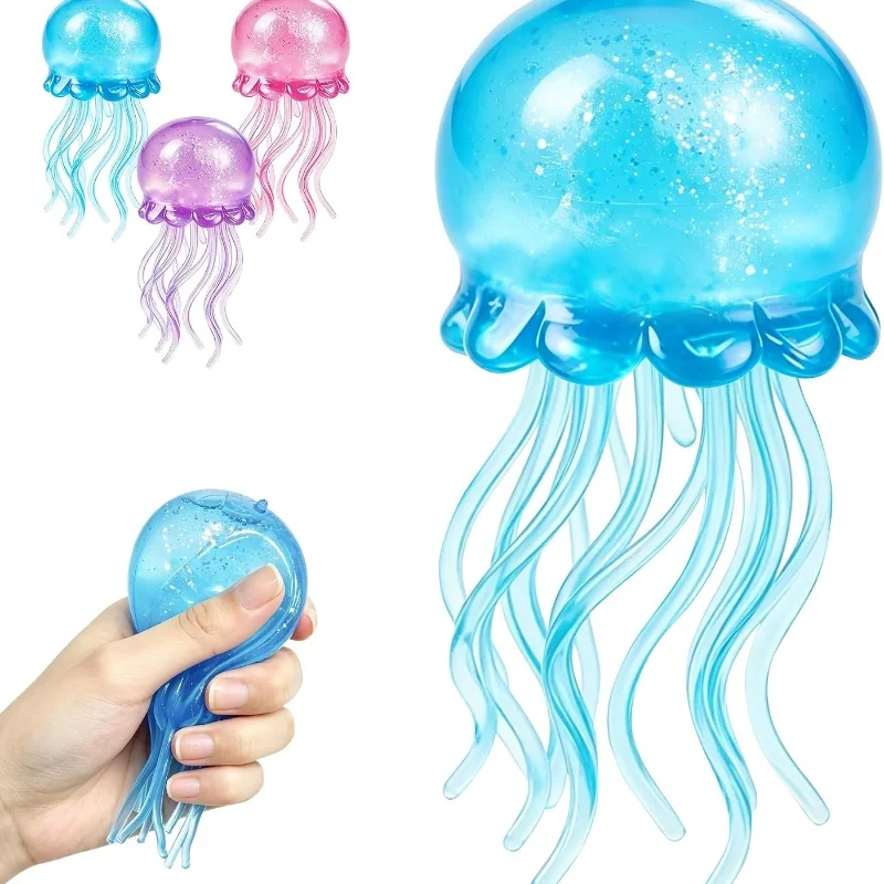 Glitter Filled Jellyfish Squishy Transparent Soft Jelly Squeeze Toy Slow Rebound Stress Relief Fidget Toy Anxiety Party Favors