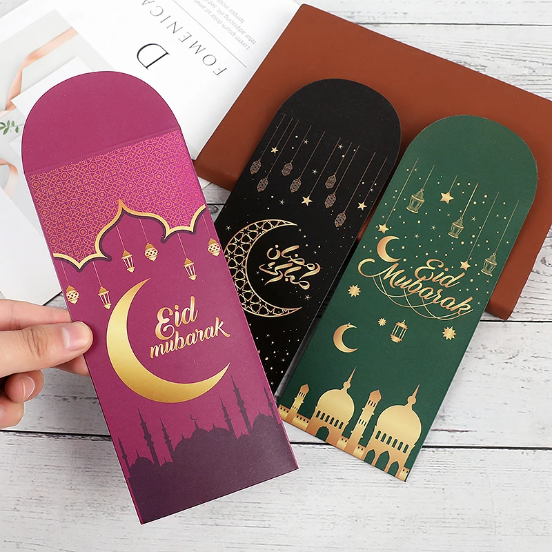 6pcs Eid Mubarak Envelopes Gift Bag Money Card Holder 2025 Ramadan Mubarak Decor Islamic Muslim Eid Al-fitr Invitation Supplies