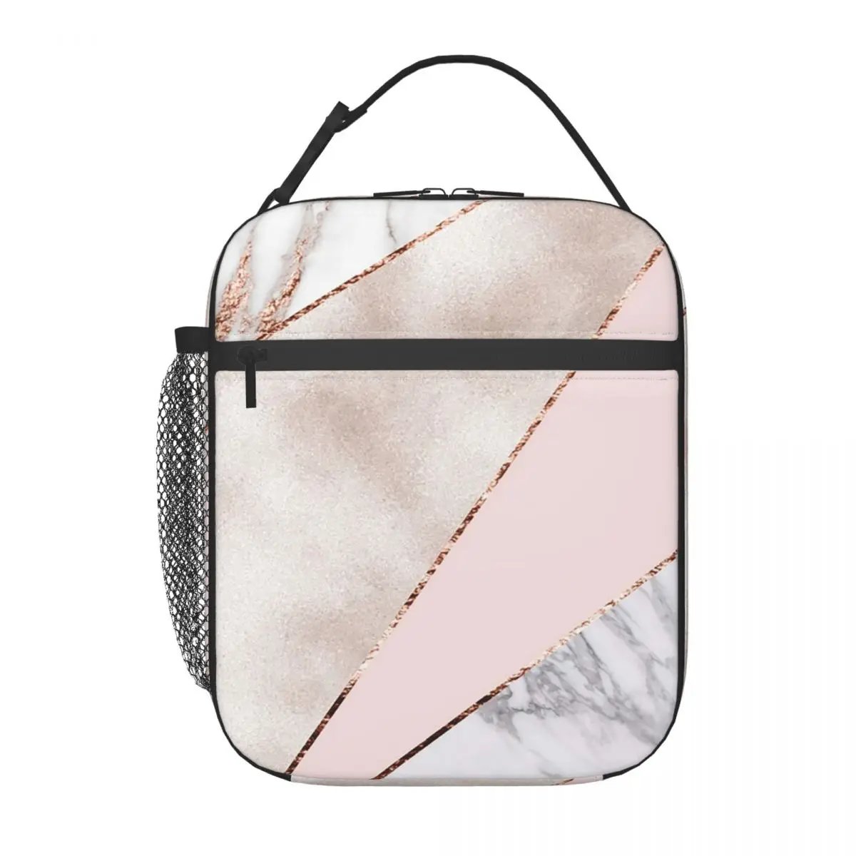 Spliced Mixed Rose Gold Marbl Insulated Lunch Bag for Women Kids Portable Food Boxes Thermal Lunch Box Tote