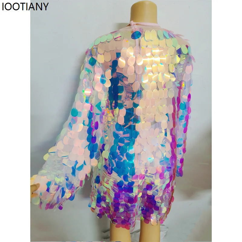 Women Sexy Pink Purple Sequined Top Shorts Jacket Singer Dancer Stage Performance Custom Costume Nightclub Bar Dance Outfits New