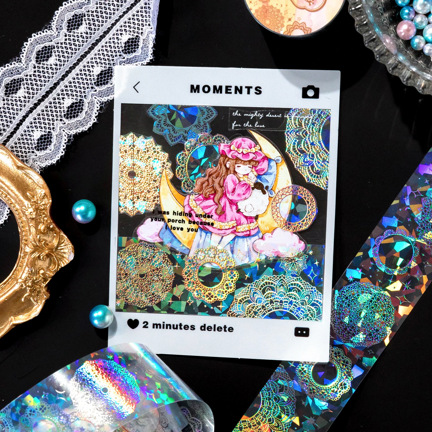 3cm*2M Laser Reflective Transparent Stickers Cool Diy Decorative Labels Scrapbooking Collage Material Diary Stationery Tape