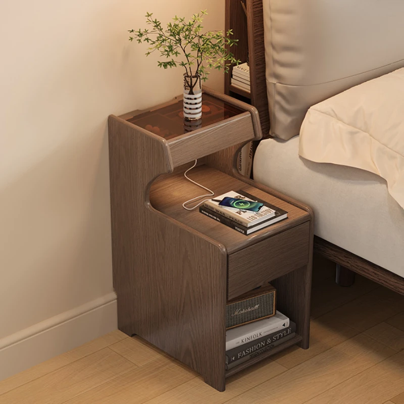 Bedside table mini ultra-narrow solid wood storage cabinet mini 30cm wide bedside shelf