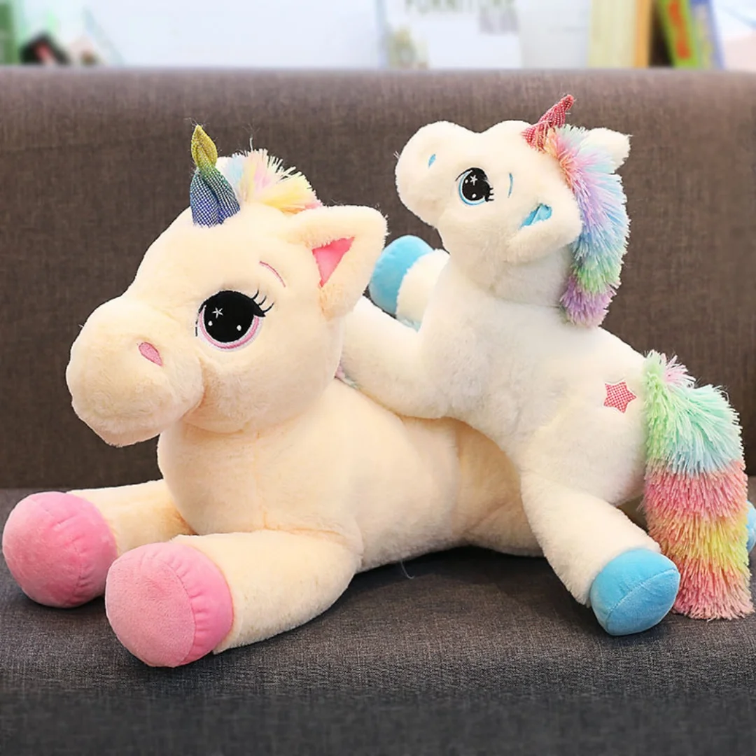 

1pc 40cm/15.74in Lying Rainbow Unicorn Doll Lucky Star Little Pegasus Plush Toy Hug Rainbow Horse Birthday Gift