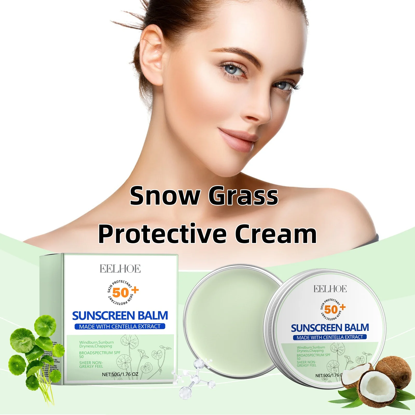 EELHOE-crema protectora de hierba de nieve, aislamiento UV, refrescante, no pegajoso, hidratante, crema protectora de la piel corporal, 50g