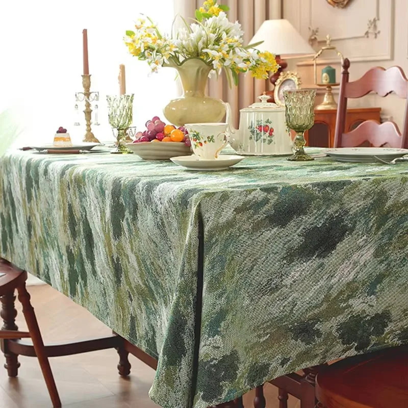 American Rustic Table Cover, Oil Painting Floral Pattern, Dustproof Anti-slip Rectangular Decor