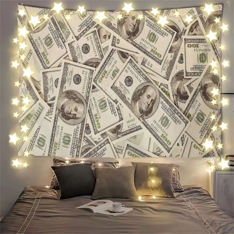 VIKAMA Full Cover Dollar Bill Cash Pattern Tapestry Home Art Piece Wall Decor Bedroom Dorm Money Rich Soft Durable Cozy Gift