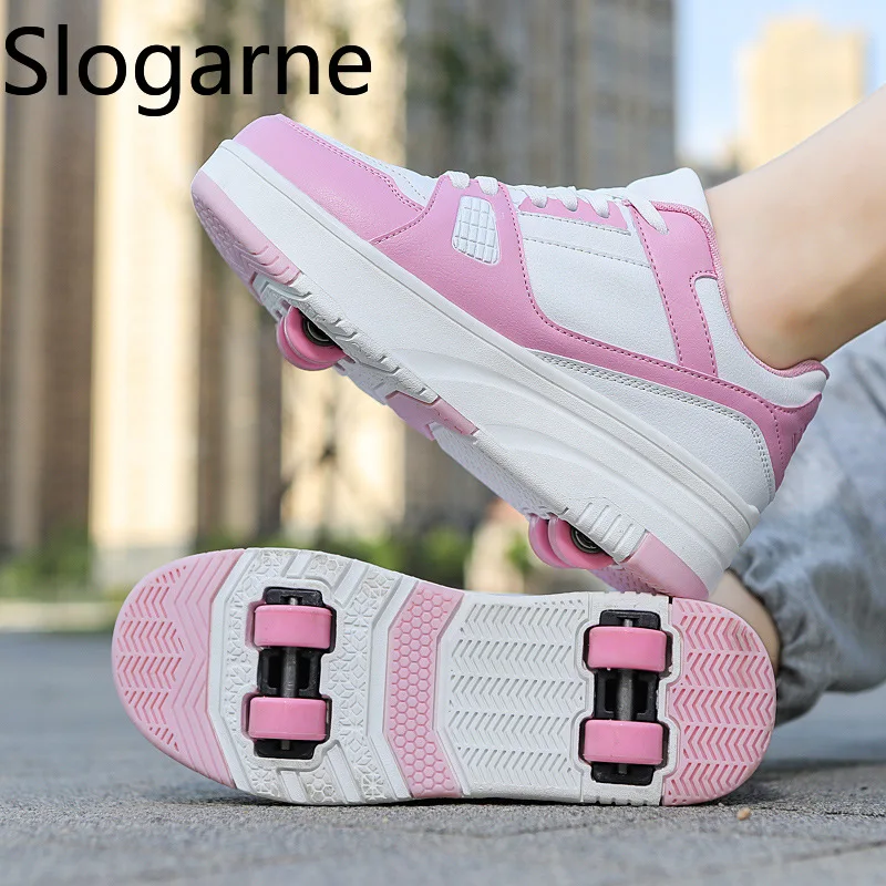 Children New 4 Wheels Boys Roller Skate Shoes Girls Deformation Casual Parkour Skate Shoes Rollerskates Runaway Shoes Sneakers