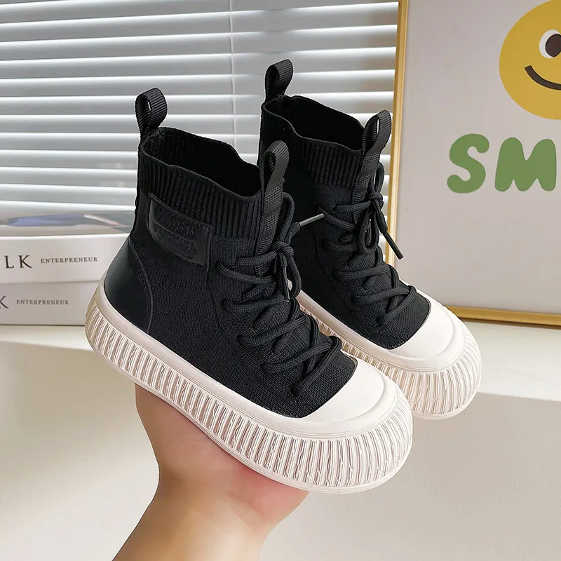 Children's boots, children's shoes, autumn 2024 new knitted western-style socks, sports shoes for boys, comfortable and non slip