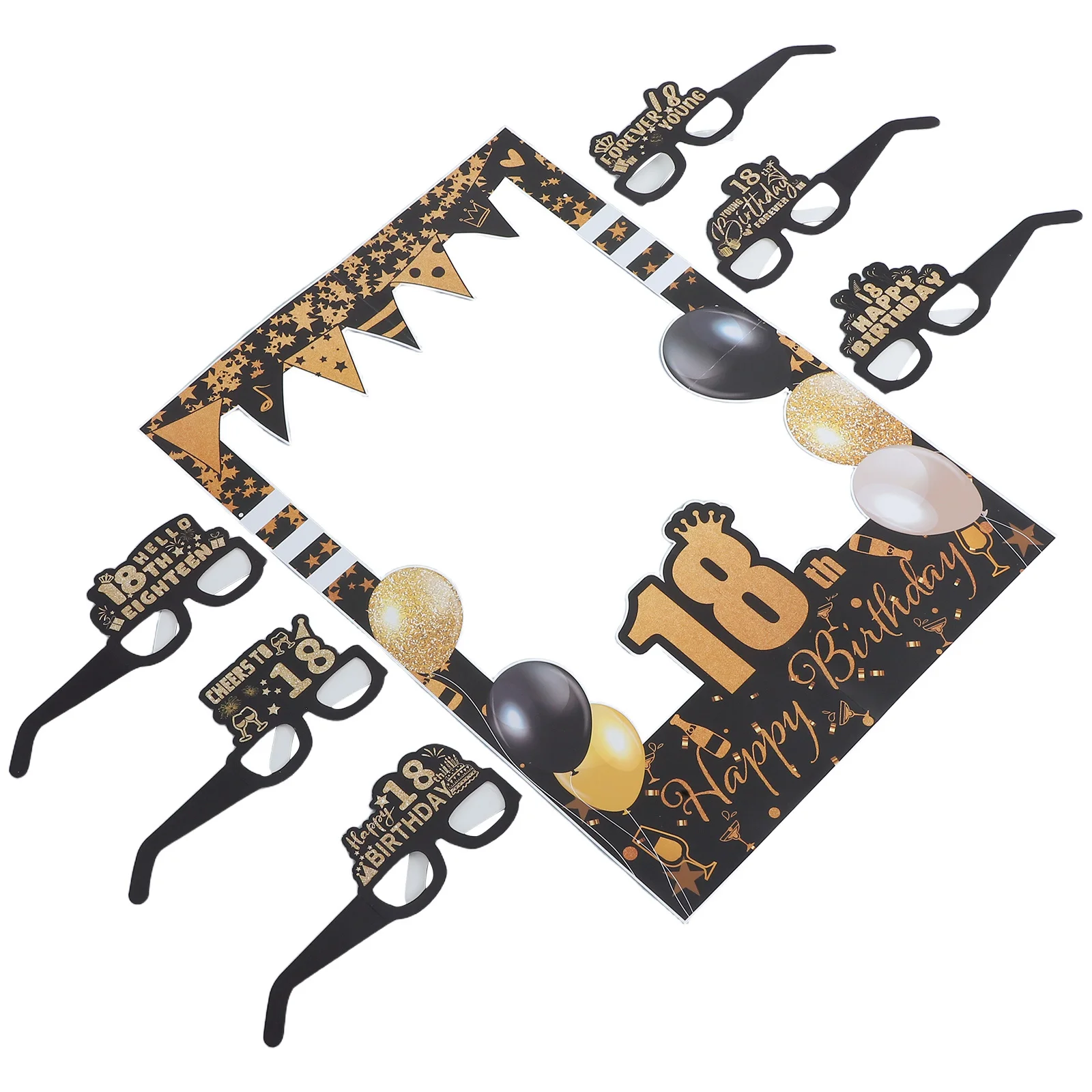 

1Set Birthday Photo Booth Frame Elegant Gold Black Paper Glasses 18Th Birthday Party Selfie Props Photo Accessories