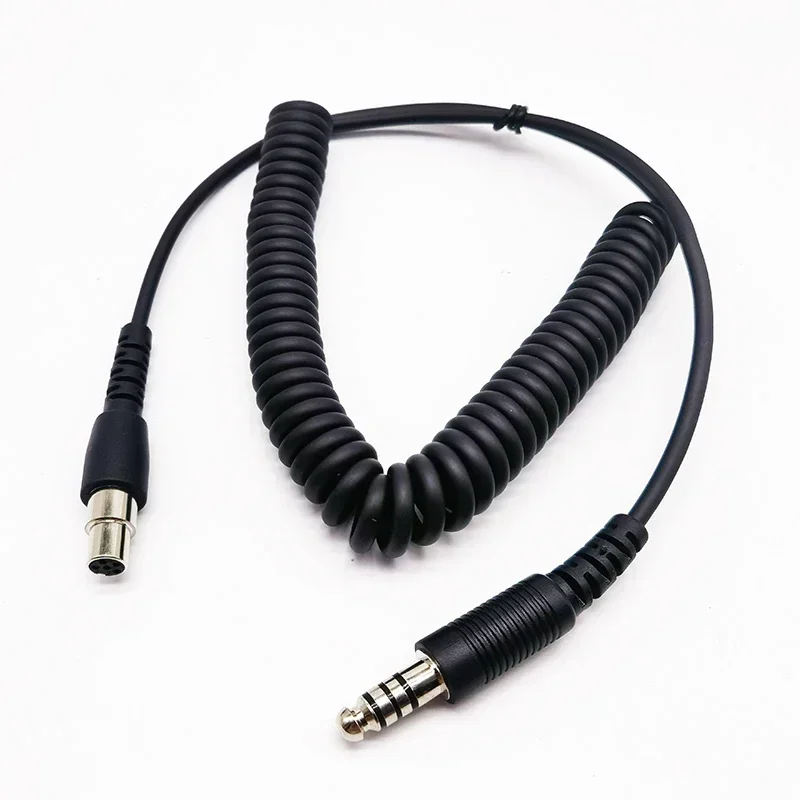 U174 Plug to Mini XLR5 Jack Adapter 2M Durable Coiled Cable Compatible with GA Military Aviation Helicopter Radio Headset