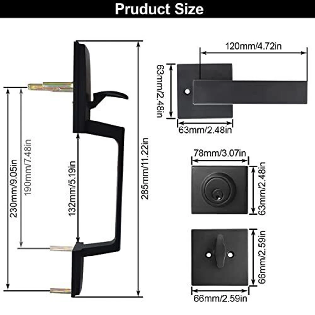 Door Lock Set Door Handle Zinc Alloy Black Door Knobs & Levers Locksets Modern Single Cylinder Exterior With3 Keys