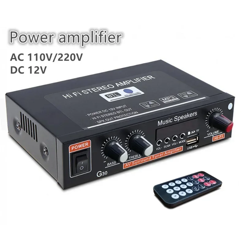 DC 12V G30 HIFI Bluetooth Car Audio Power Amplifier 2 Channel Radio Player Support SD / USB / DVD / MP3 with Remote Controller