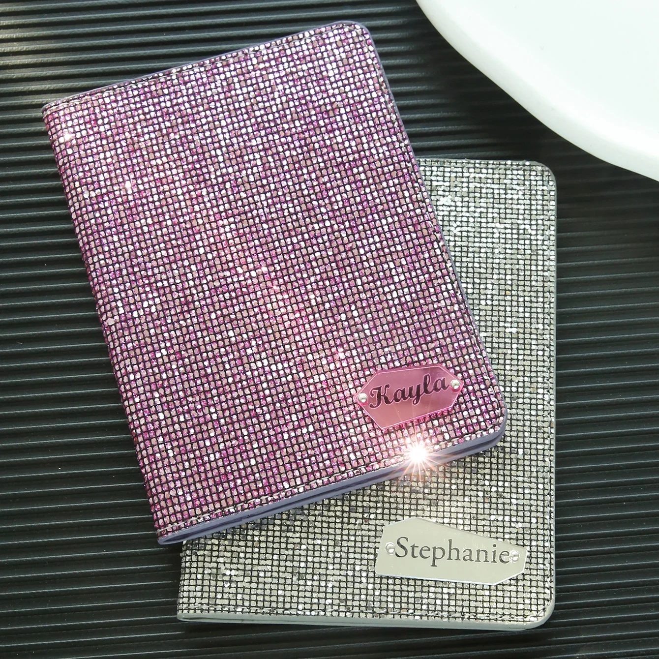 Picture 3: Personalized Name Passport Holder with Disco Ball Sequins Custom Unique Passport Holder with Shiny Mirror Name Tag Souvenir Gift
