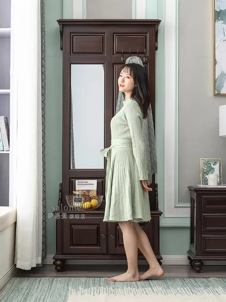 b19-  full-length mirror All solid wood floor-to-ceiling mirror Storage storage Home bedroom Coat rack