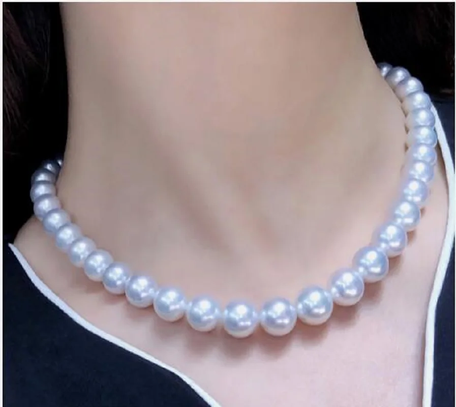 

18" Gorgeous AAAA 10-11mm round south sea white natural pearl necklace 14K clasp