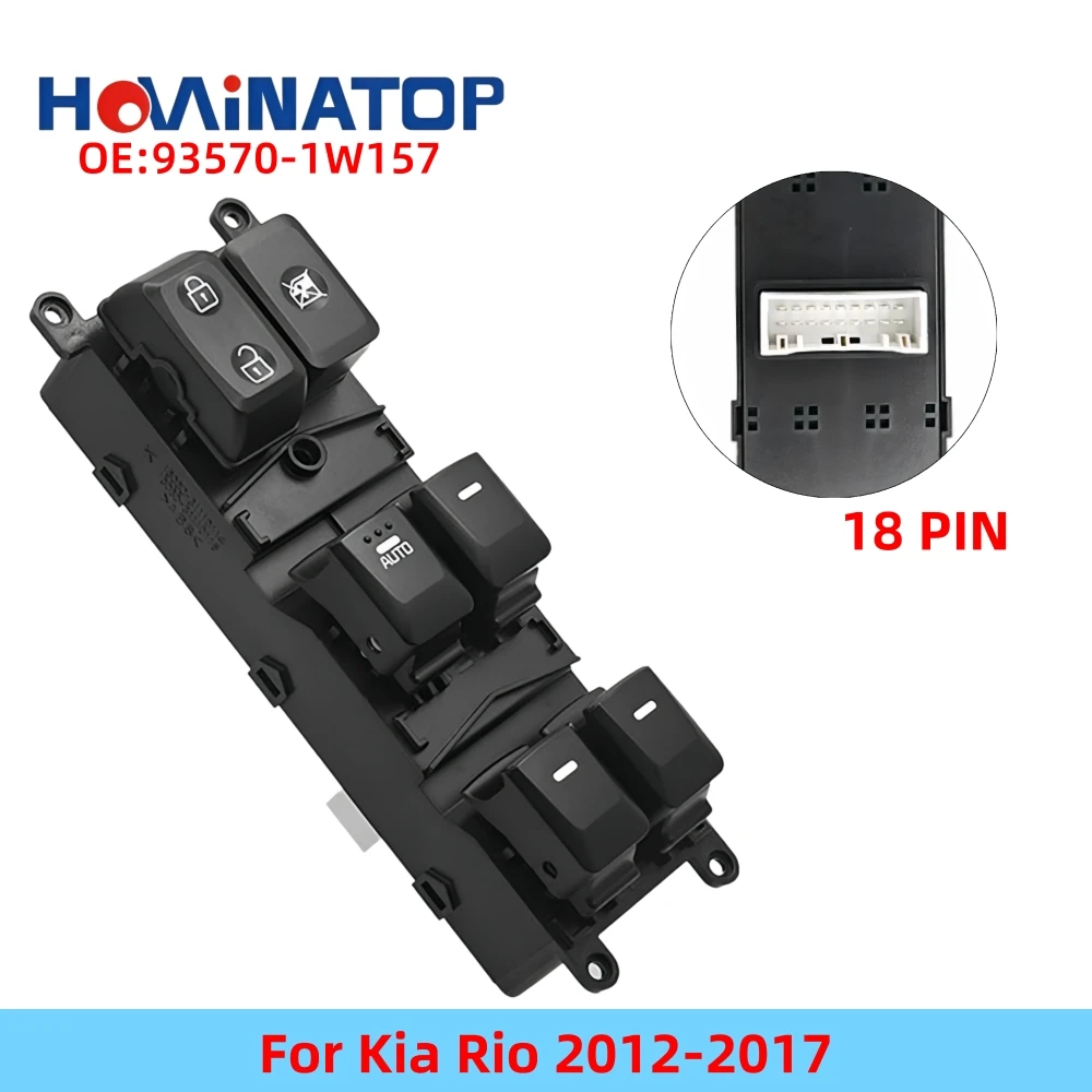 HOWINATOP 93570-1W157 93570-1W156 18 Pin Power Window Master Switch For Kia Rio 2012-2017 OEM Replacement
