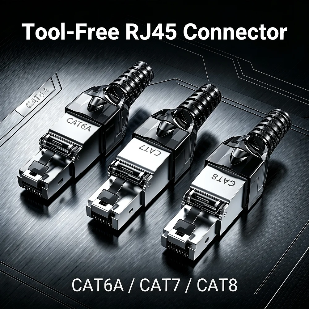 SUMMITE 1/3PCS CAT7 RJ45 Connector 50U No Crimping Tools Required Network Cable Cat6A Cat8 Reuse Module Shielded FTP 8P8C Crimp