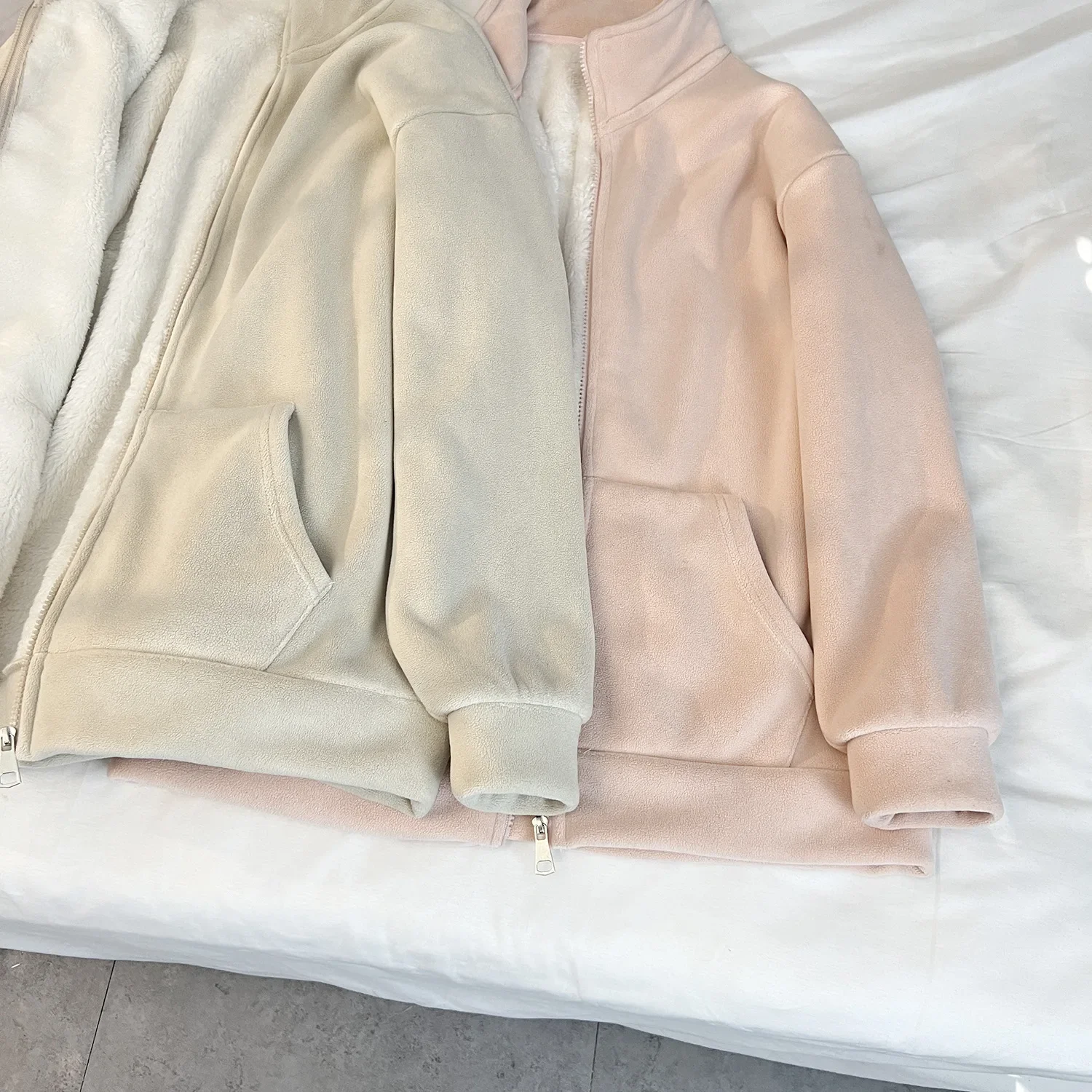 المرأة على الوجهين سترة مبطنة بالصوف القطبية كنزة صوف هوديي شتاء دافئ ملابس خارجية لينة مريحة ملابس الشارع الشهير غير رسمية #5