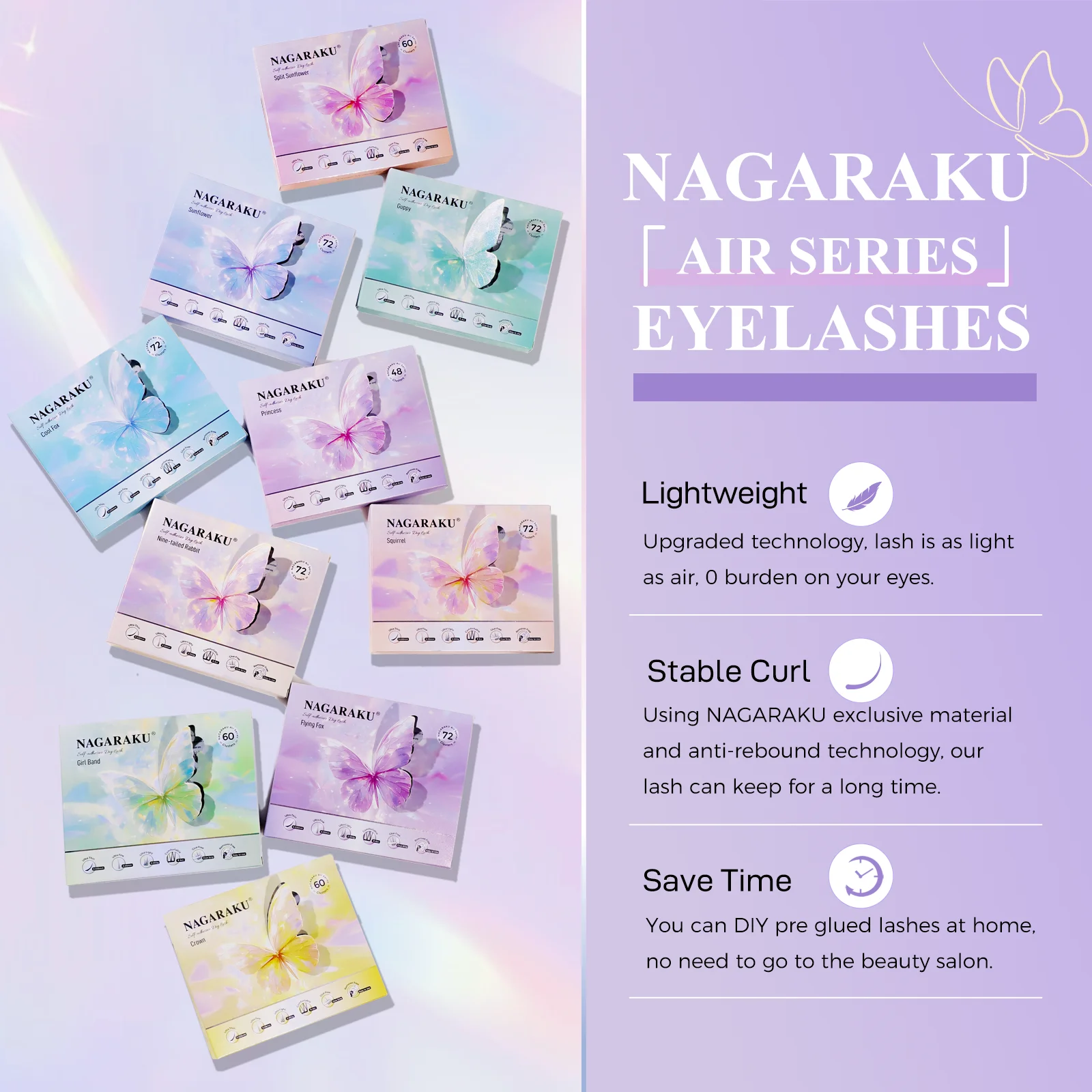 NAGARAKU Vorgefertigte Cluster-Wimpern ohne Kleber, DIY-Wimpern, selbstklebende Wimpern für Make-up, alle Größen, Pinzetten-Geschenkset – Detail 4