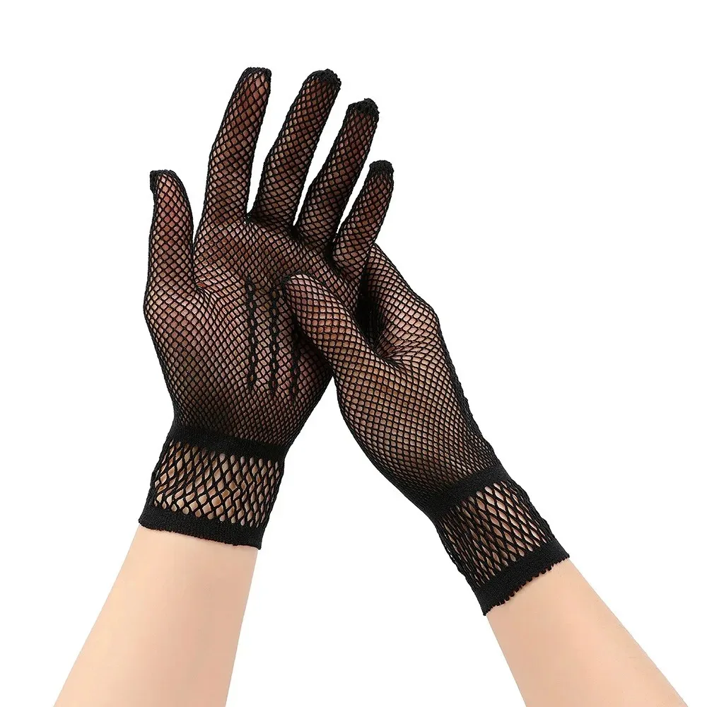 Ruffle Lace Fishnet Gloves for Women Thin UV Protection Driving Gloves Black White Fashion Casual Accessories