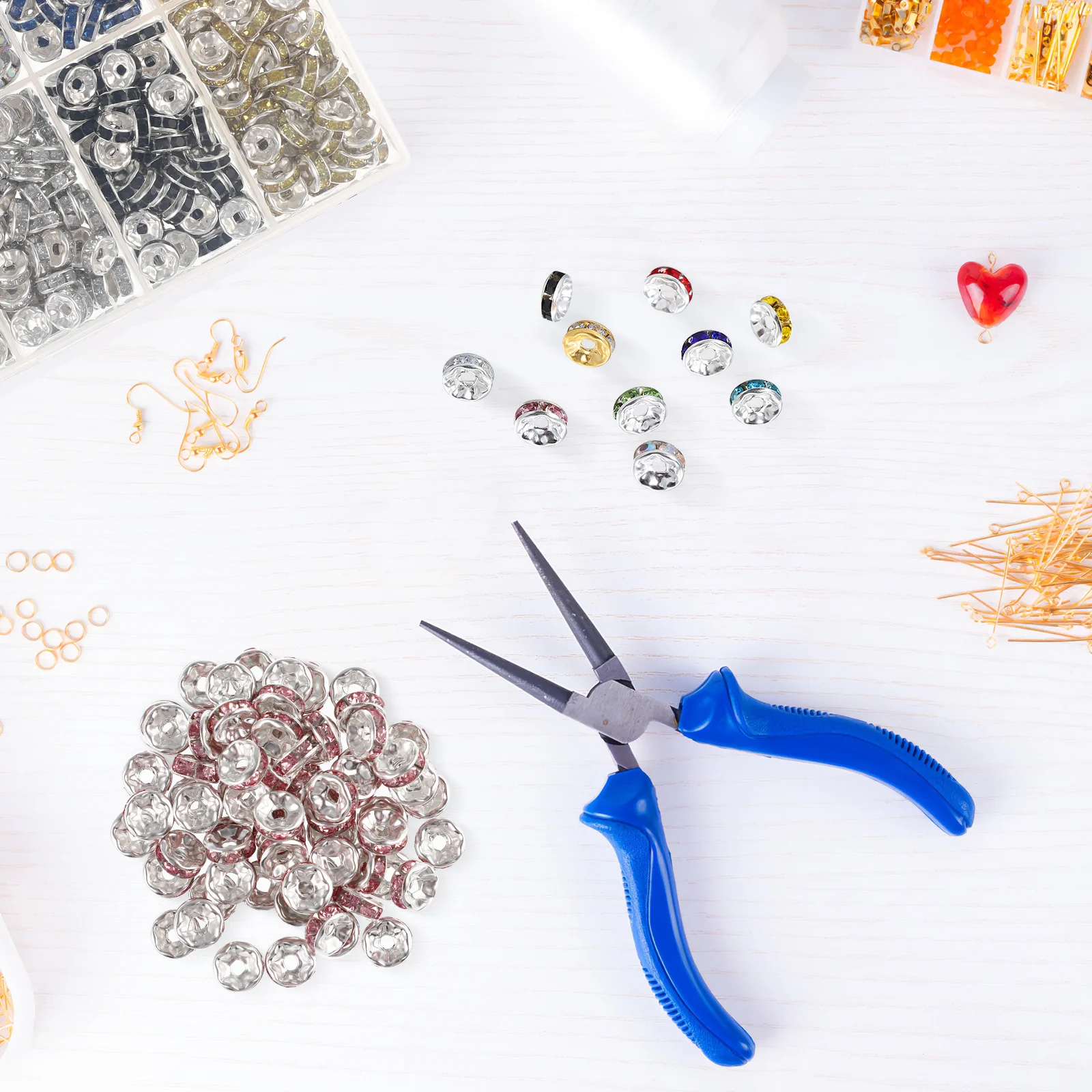 700pcs Colorful Rhinestone Spacer Round Rondelle Loose Beads For Diy Jewelry Making Craft Jewelry Beads Spacer