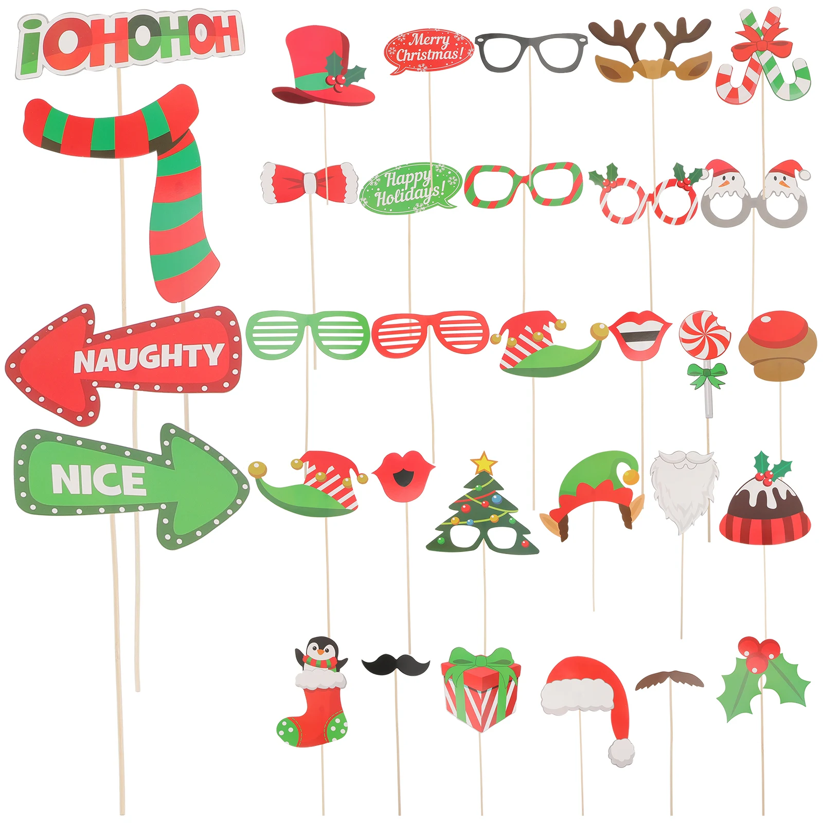 

32 Pcs Party Decorations Holiday Photo Props Booth Selfie Photobooth Fun Funny Christmas